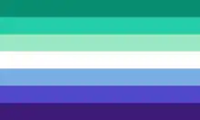 Bandeira "verde-azulada", anil e roxa com listrinha/faixa branca no meio, criada e proposta no Tumblr em 2018