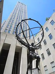 Lee Lawrie, 1936-1937. Estátua de Atlas, em frente ao Rockefeller Center em Nova York (instalada em 1937)