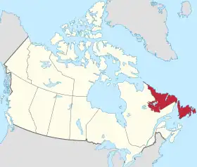 Localização de Terra Nova e Labrador no Canadá