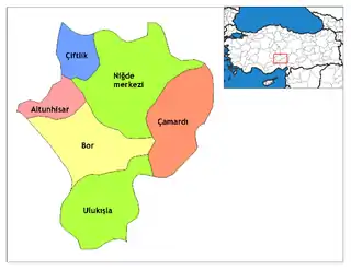 Mapa dos distritos da província de Niğde