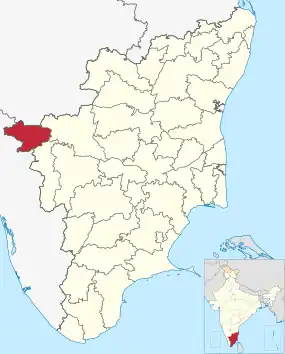 Localização do distrito de Nilguiris no estado do Tâmil Nadu