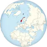 Map showing Norway in an orthographic projection
