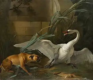 Cisne atacado por um cachorro(Jean-Baptiste Oudry, 1745)