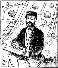 A. L. von Hoonholtz, comandante da canhoneira Araguary, passando as baterias de Cuevas e desenhando-as (Henrique Fleiuss, Semana Ilustrada, 1865).