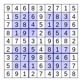 The previous puzzle, solved with numbers in the blanks spaces.