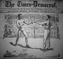 Gentleman Jim Corbett e John L. Sullivan no Olympic Club, Nova Orleans, The Times-Democrat, 8 de setembro de 1892