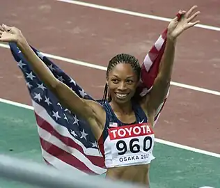 Allyson Felix após vencer os 200 m rasos.