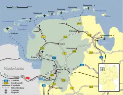 Mapa da Frísia Oriental na Alemanha