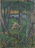 Floresta com flores e lagoa, c. 1925, cinomose em juta, 106,5 x 77 cm