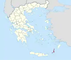 Mapa da Grécia, com a unidade regional de Cárpatos em destaque.