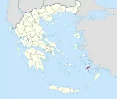 Mapa da Grécia, com a unidade regional de Cós em destaque.