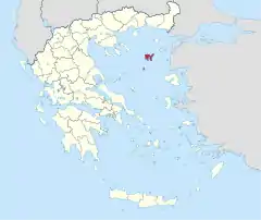 Mapa da Grécia, com a unidade regional de Lemnos em destaque.