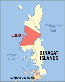 Libjo na Ilhas de Dinagat Coordenadas : 10°11'45.48"N, 125°31'58.25"E