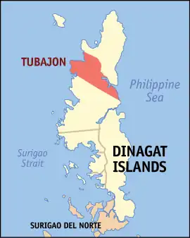 Tubajon na Ilhas de Dinagat Coordenadas : 10°19'31.10"N, 125°33'26.08"E