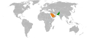 Mapa indicando localização da Arábia Saudita e do Paquistão.