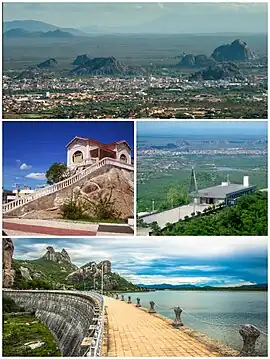 Panorama da cidade, Chalé da Pedra, Santuário Nossa Senhora Imaculada Rainha do Sertão e Açude do Cedro.