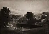 Paradise, Adam and Eve, the Morning Hymn, do Paraíso Perdido (1824-1827) mezzotint, placa 14,3 × 20,5 cm., Museum of Fine Arts, Houston