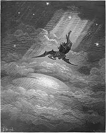 Ilustração de Gustave Doré para Paraíso perdido de Milton, III, 739–742: Satanás a caminho de provocar a queda do homem