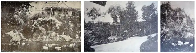 Lousada, freguesia de Cristelos. Parque da Casa da Costilha, propriedade de Luiz Otto Burmester, fotografias publicadas no catálogo nº 20 de Jacinto de Matos, para 1904. Lago, gruta e passarinheira.