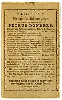 Cartão de oração Petrus Donders em seu ano de morte 1887, Arquivo Regional de Tilburg