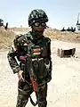 Peshmerga curdo com o capacete Mk 6 com cobertura de camuflagem própria.