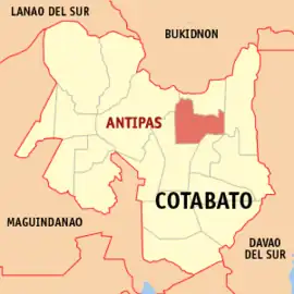 Antipas na Cotabato  Coordenadas : 7°14'36.67"N, 125°3'10.47"E