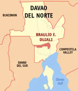 Braulio E. Dujali na Davao do Norte Coordenadas : 7°27'N, 125°41'E