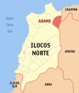 Adams na Ilocos Norte  Coordenadas : 18°27'41.11"N, 120°54'7.57"E