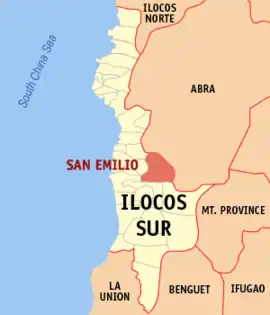 San Emilio na Ilocos Sul Coordenadas : 17°14'22"N, 120°34'43"E