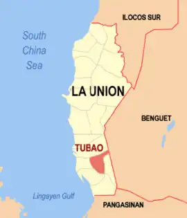 Tubao na La Union  Coordenadas : 16°21'N, 120°25'E