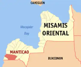 Manticao na Misamis Oriental  Coordenadas : 8°24'15.01"N, 124°17'12.01"E