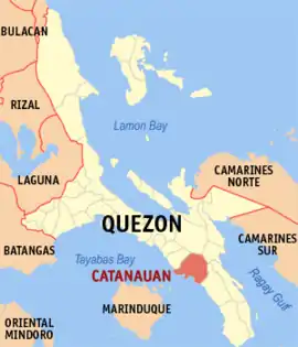 Catanauan na Quezon  Coordenadas : 13°35'30"N, 122°19'30"E