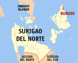 Burgos na Surigao do Norte Coordenadas : 10°1'5"N, 126°4'26"E