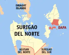 Dapa na Surigao do Norte Coordenadas : 9°45'28"N, 126°3'10"E