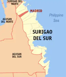 Madrid na Surigao do Sul  Coordenadas : 9°15'43"N, 125°57'53"E