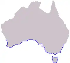 distribuição geográfica do Phyllopteryx taeniolatus.