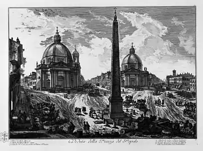 Gravura de Piranesi (séc. XVIII). No centro, o Obelisco Flamínio, ainda in situ.