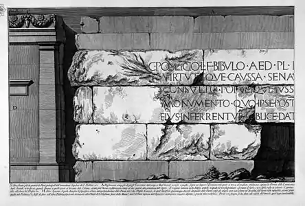 Desenho de Piranesi de 1756 da inscrição do túmulo