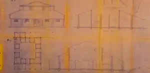 &nbsp;Planta do Mercado Municipal de Santo Amaro com o tamanho ocupado pelo prédio, número de pilastras e total de portas e janelas, segundo o proceso 16705/70 do CONDEPHAAT.
