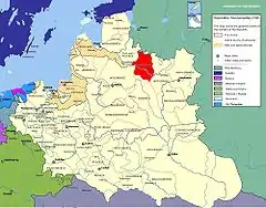 Mapa mostrando a localização da voivodia de Połock (em vermelho) na República das Duas Nações.