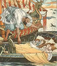 "Os filhos da Rainha Loira e da irmã Morena apanhados por um Corsário", do conto de fadas Princesa Belle-Etoile, 1884
