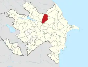 Mapa do Azerbaijão mostrando o distrito de Qabala