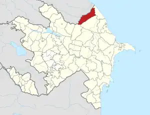 Mapa do Azerbaijão mostrando o distrito de Qusar