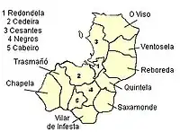 Mapa das paróquias de Redondela