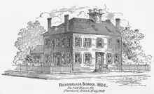 Sketch of a Colonial Georgian-style building with two chimneys on both opposing sides of the roof.