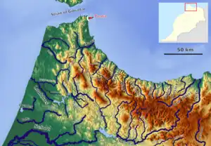 Os rios no noroeste de Marrocos com o Loukos (centro-esquerda)