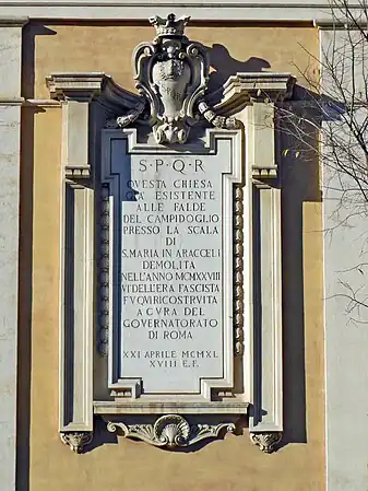 Placa comemorativa da mudança de local.