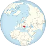 Map showing Romania in an orthographic projection
