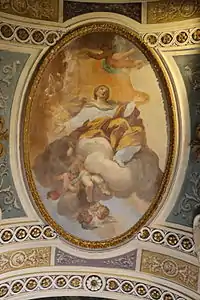 Afresco de Santa Bárbara no teto da nave.