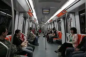 Interior de uma carruagem do Metrô de Roma